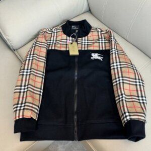 Burberry Check Panel Long Sleeve Jacket Black and Brown Men's Size L